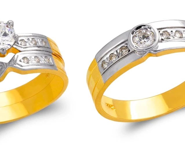 NEW 14K TWO TONE GOLD TWO TONE WEDDING TRIO RING SET (1 of 2)