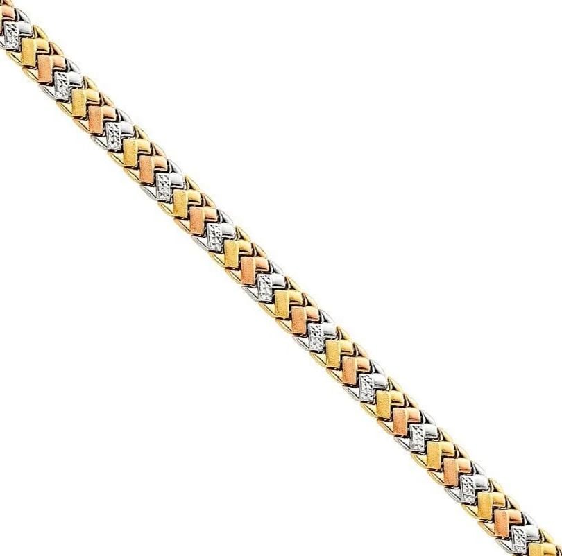 NEW 14K TRI COLOR GOLD LIGHT STAMPATO BRACELET: NEW 14K TRI COLOR GOLD LIGHT STAMPATO BRACELET LIGHT STAMPATO BRACELET NEW 14K TRI COLOR GOLD LENGTH - 7.5in Apx WEIGHT - 8.6g