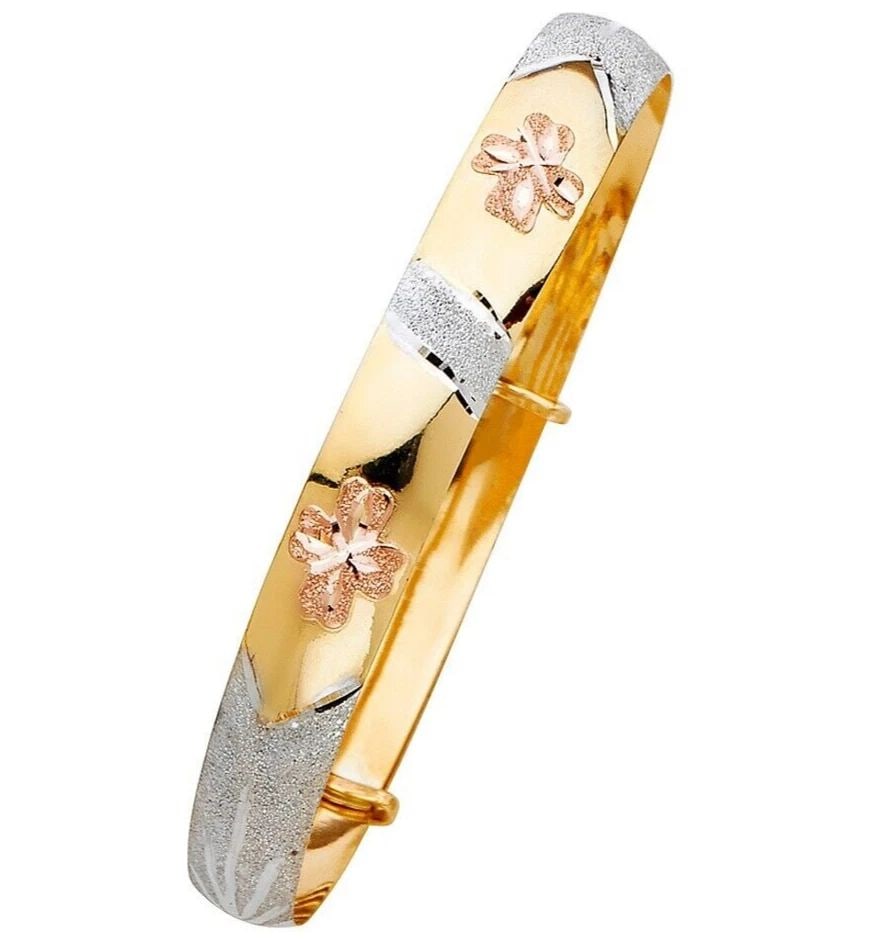 NEW 14K TRI COLOR GOLD ADJUSTABLE BANGLE (1 of 2)