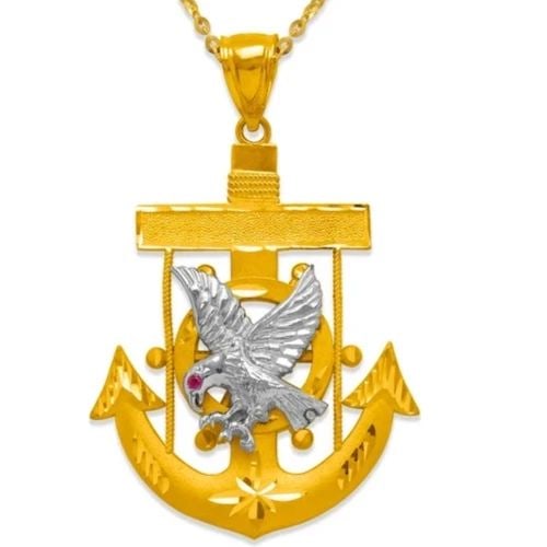NEW 14K TWO TONE GOLD FANCY EAGLE ANCHOR PENDANT (1 of 2)