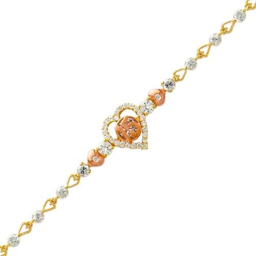 NEW 14K TWO TONE GOLD FANCY 15 ANOS BRACELET (1 of 2)