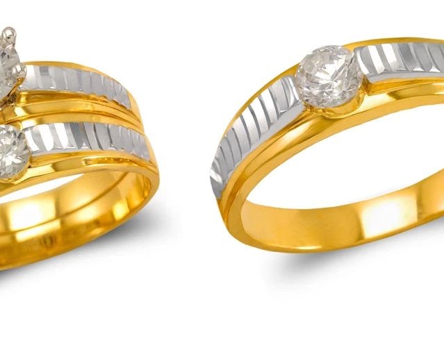 NEW 14K TWO TONE GOLD TWO TONE WEDDING TRIO RING SET (1 of 2)
