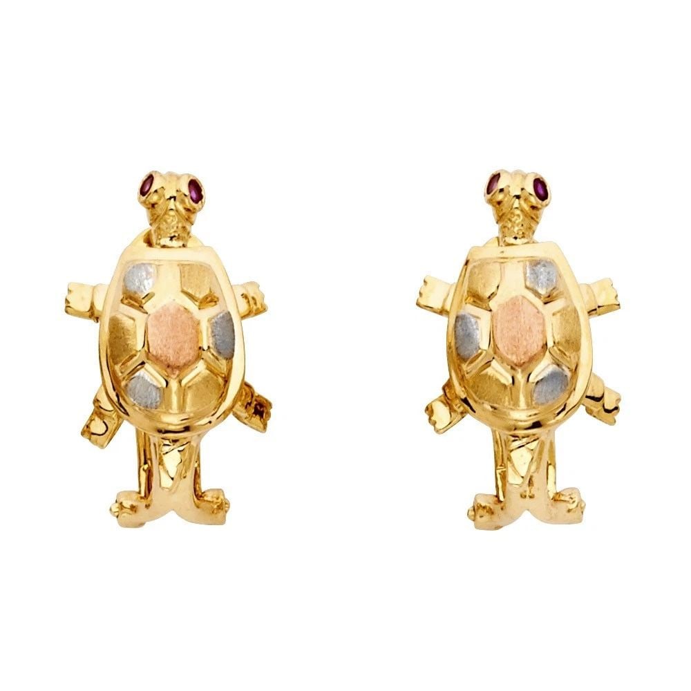 NEW 14K TRI COLOR GOLD TURTLE EARRINGS WITH CLIP LOCK: NEW 14K TRI COLOR GOLD TURTLE EARRINGS WITH CLIP LOCK TURTLE EARRINGS WITH CLIP LOCK NEW 14K TRI COLOR GOLD Height : 20 mm Width : 10 mm Weight : 6.4g