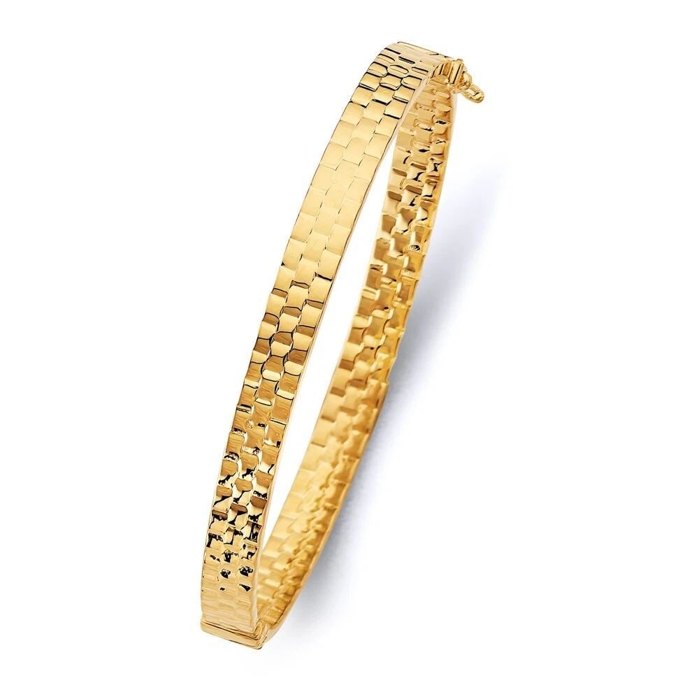 NEW 14K YELLOW GOLD SQUARE HOLLOW OVAL BANGLE: NEW 14K YELLOW GOLD SQUARE HOLLOW OVAL BANGLE SQUARE HOLLOW OVAL BANGLE NEW 14K YELLOW GOLD LENGTH - 7in Apx WEIGHT - 6.2g .