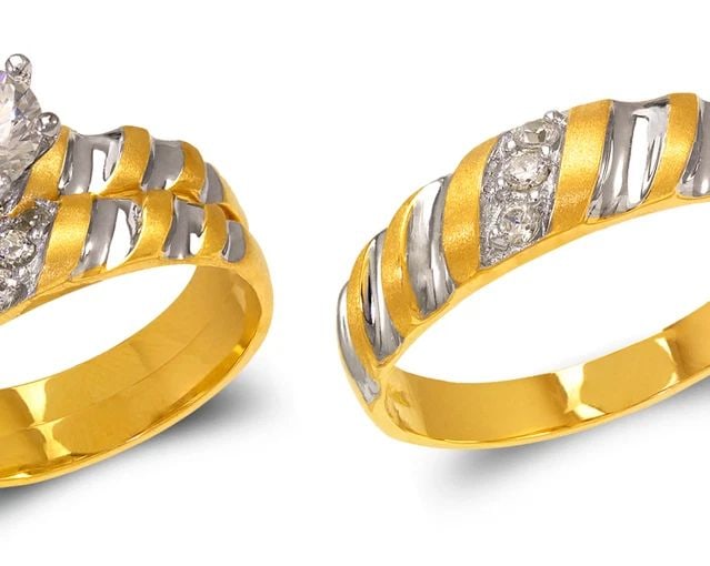 NEW 14K TWO TONE GOLD TWO TONE WEDDING TRIO RING SET (1 of 2)