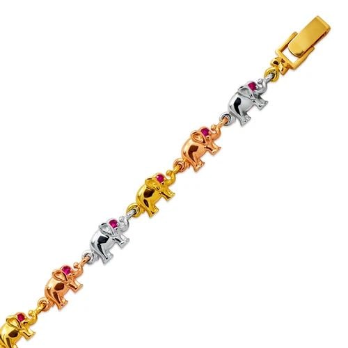 NEW 14K TRICOLOR GOLD FANCY ELEPHANT BRACELET (1 of 2)