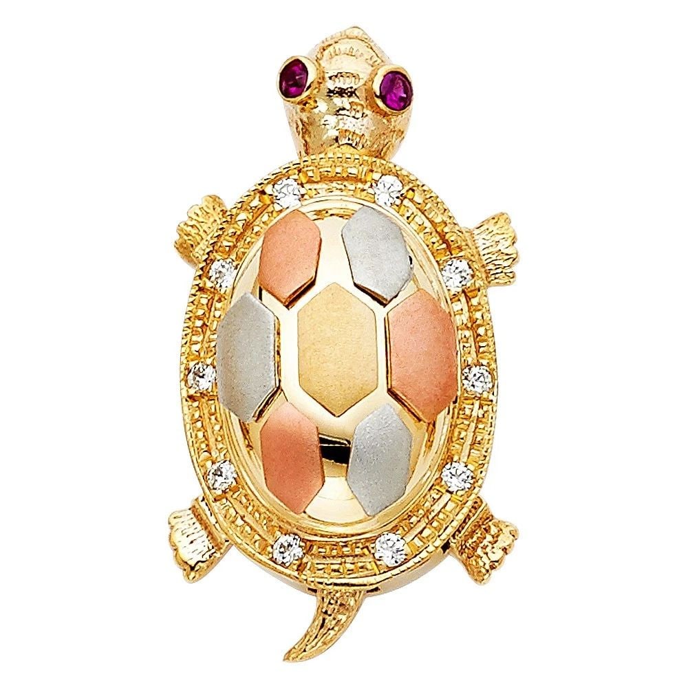 NEW 14K TRI COLOR GOLD TURTLE PENDANT (1 of 2)