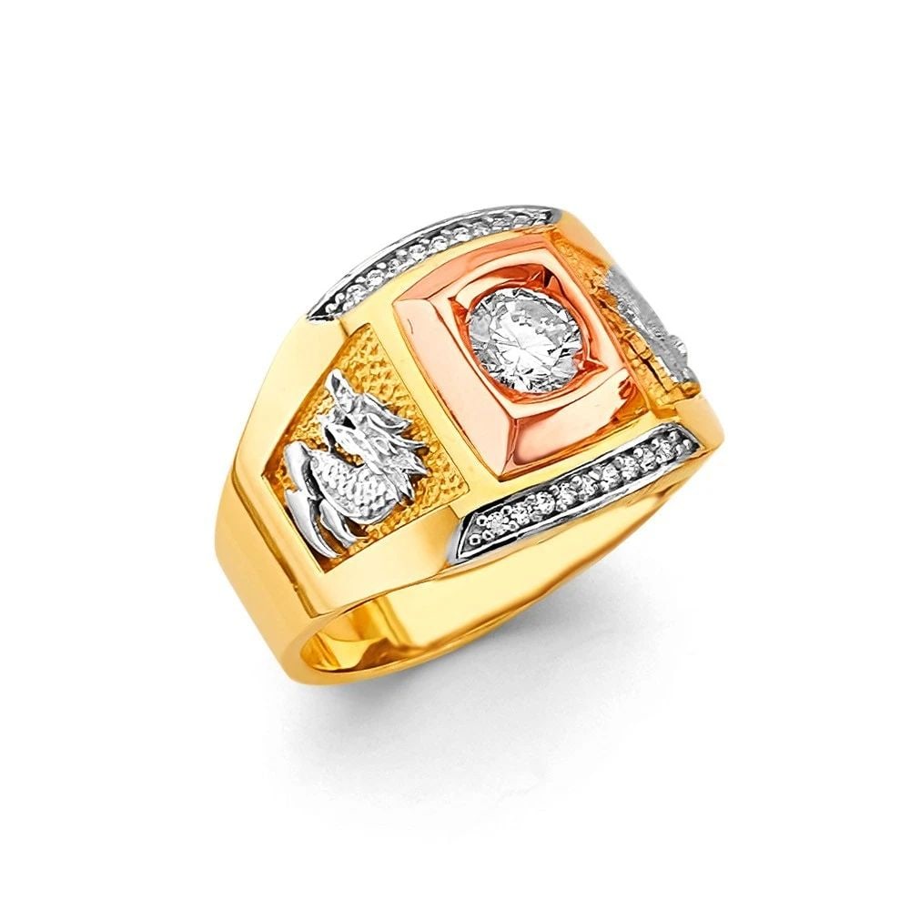NEW 14K TRI COLOR GOLD MEN'S RING - SIZE 10: NEW 14K TRI COLOR GOLD MEN'S CZ RING MEN'S CZ RING NEW 14K TRI COLOR GOLD WIDTH : WEIGHT : 8.2g