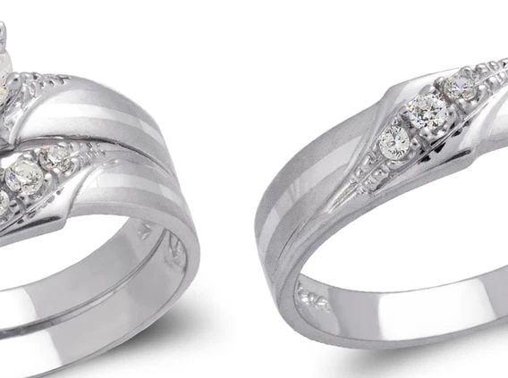 NEW 14K WHITE GOLD WHITE WEDDING TRIO RING SET (1 of 2)