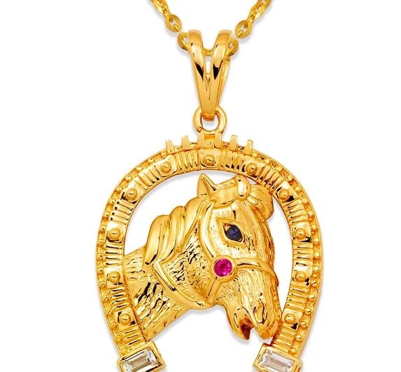 NEW 14K YELLOW GOLD FANCY HORSE WITH HORSESHOE PENDANT (1 of 2)