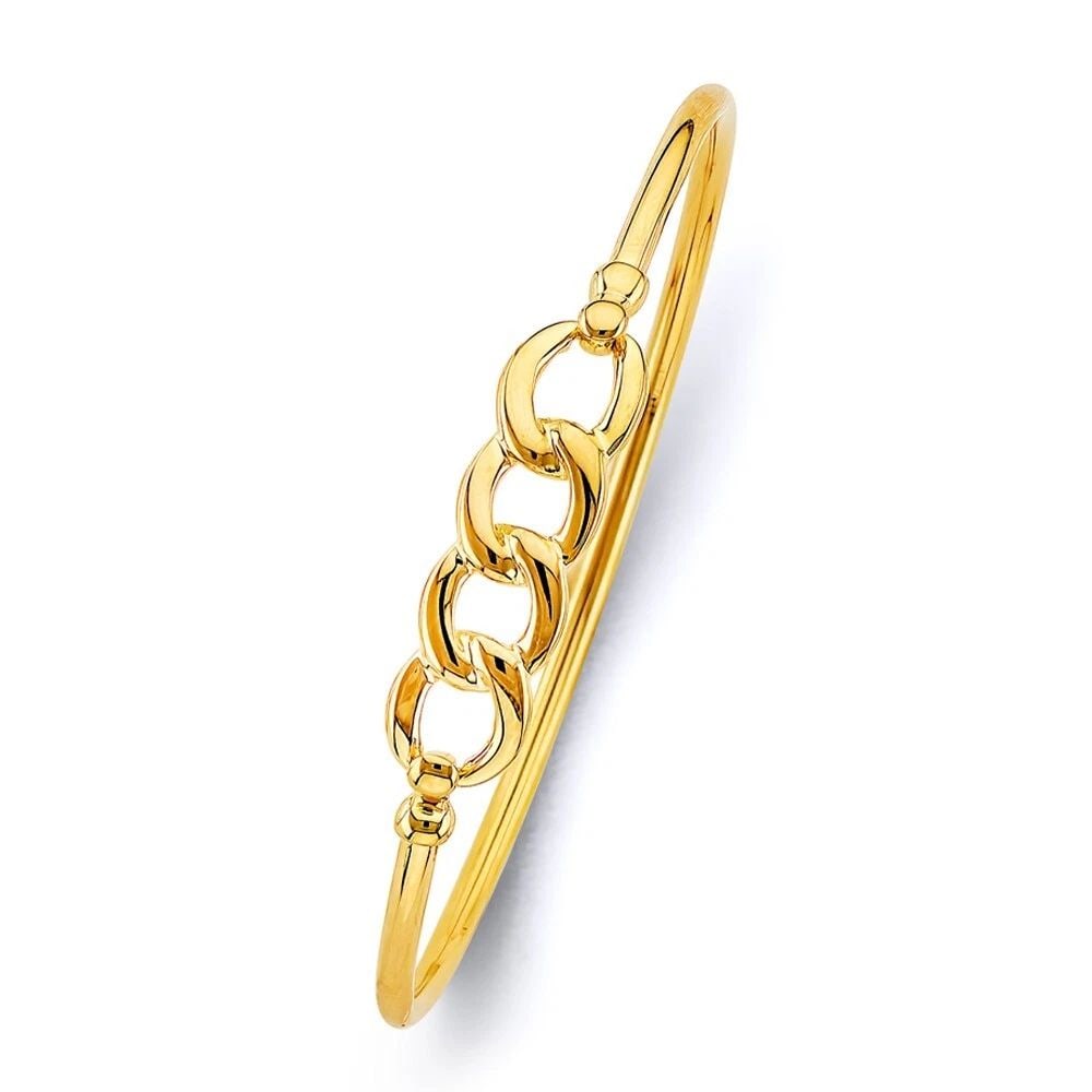 NEW 14K YELLOW GOLD CURB HOLLOW LINK OVAL BANGLE: NEW 14K YELLOW GOLD CURB HOLLOW OVAL BANGLE CURB HOLLOW OVAL BANGLE NEW 14K YELLOW GOLD LENGTH - 7in Apx WEIGHT - 6g .