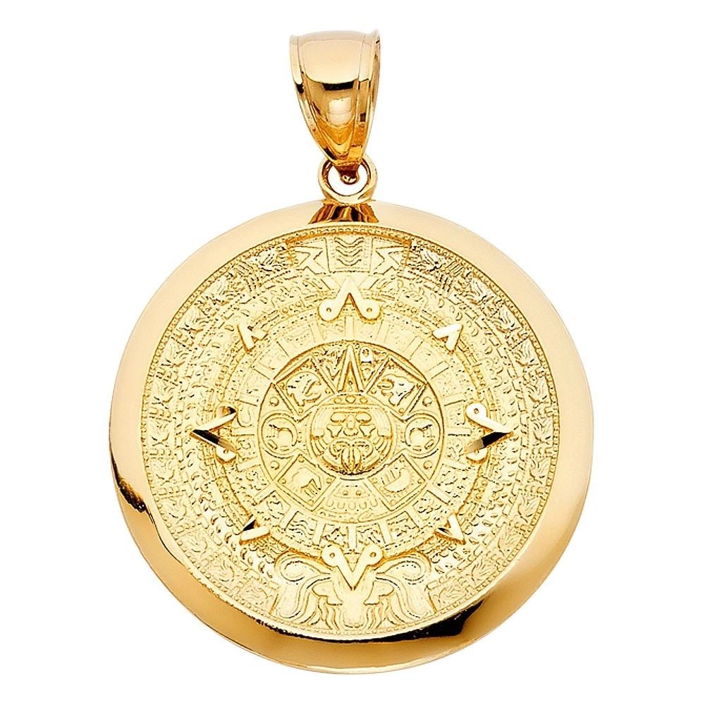 NEW 14K YELLOW GOLD CALENDARIO AZTECA PENDANT (1 of 2)