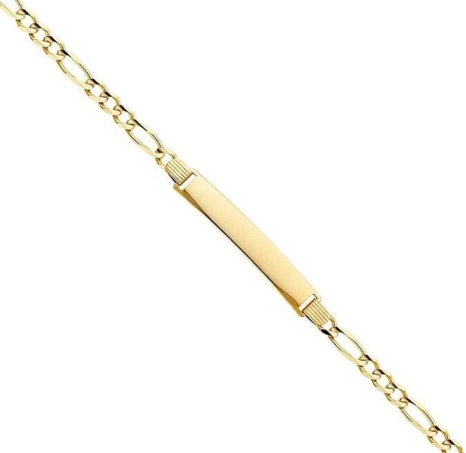 NEW 14K YELLOW GOLD FIGARO 3+1 ID BRACELET: 14K YELLOW GOLD 120 FIGARO 3+1 ID BRACELET FIGARO 3+1 ID BRACELET NEW 14K YELLOW GOLD LENGTH - 7.5in Apx WEIGHT - 8.1g