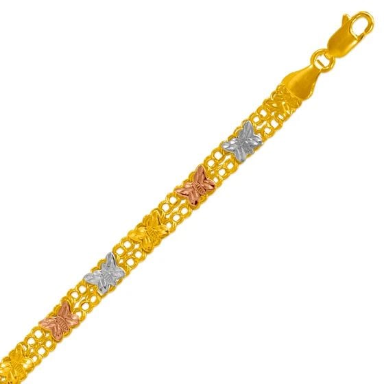 NEW 14K TRICOLOR GOLD DOUBLE LINK BRACELET (1 of 2)