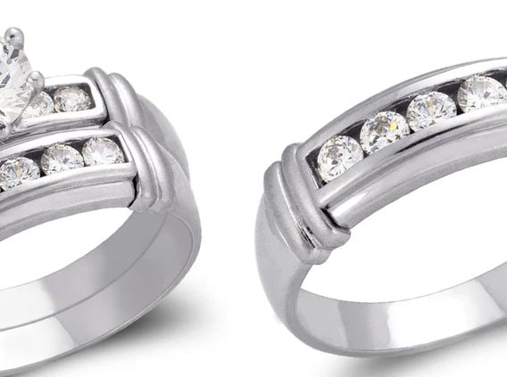 NEW 14K WHITE GOLD WHITE WEDDING TRIO RING SET (1 of 2)