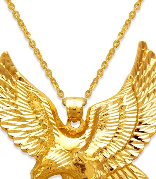 NEW 14K YELLOW GOLD 47MM EAGLE PENDANT: NEW 14K YELLOW GOLD 47MM EAGLE PENDANT 47MM EAGLE PENDANT NEW 14K YELLOW GOLD Apx. WIDTH: 46x47mm Apx WEIGHT: 8.0g