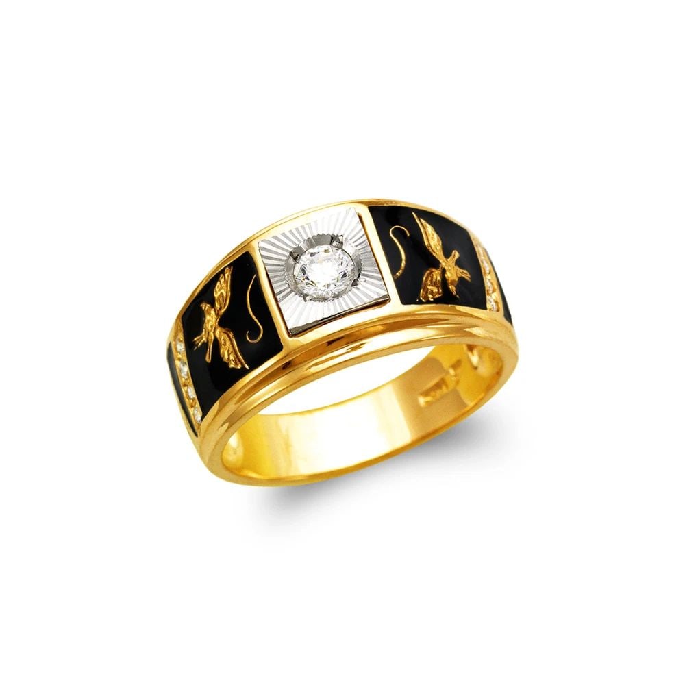 NEW 14K TWO TONE GOLD MEN'S FANCY ENAMEL RING (1 of 2)