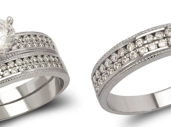 NEW 14K WHITE GOLD WHITE WEDDING TRIO SET (1 of 2)