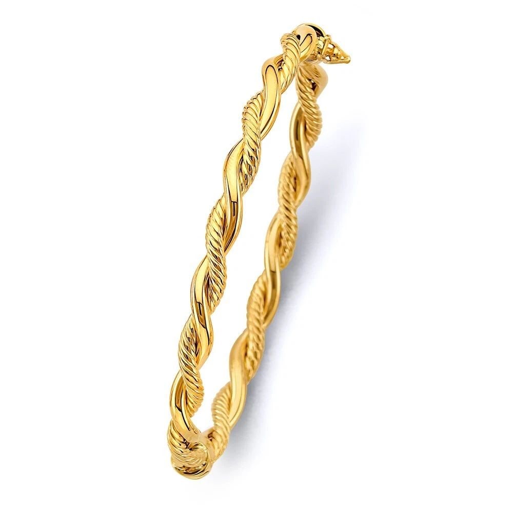 NEW 14K YELLOW GOLD ROUND TUBE HOLLOW TWISTED BRAIDED OVAL BANGLE (1 of 2)