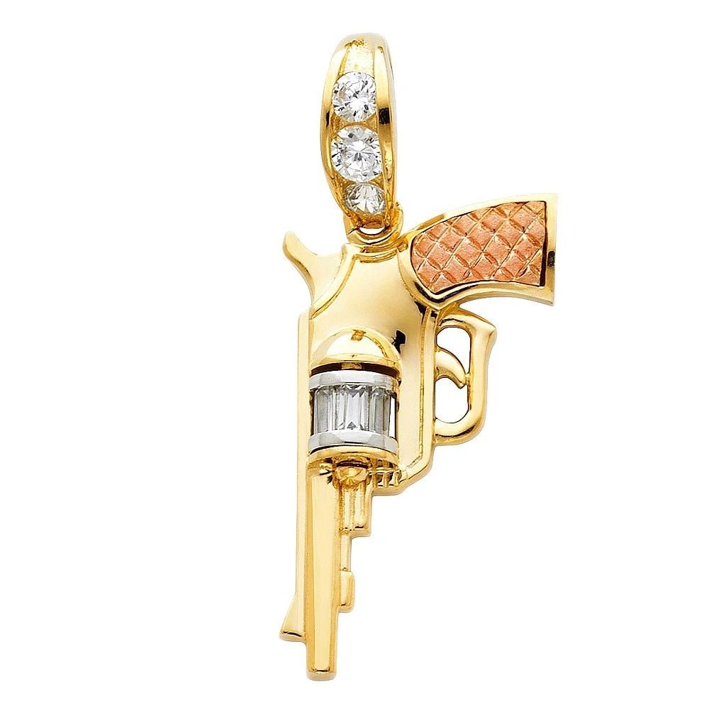 NEW 14K TRI COLOR GOLD PISTOL GUN PENDANT: NEW 14K TRI COLOR GOLD PISTOL GUN PENDANT PISTOL GUN PENDANT NEW 14K TRI COLOR GOLD Height : 35 mm Width : 19 mm Apx. WEIGHT : 7.8g
