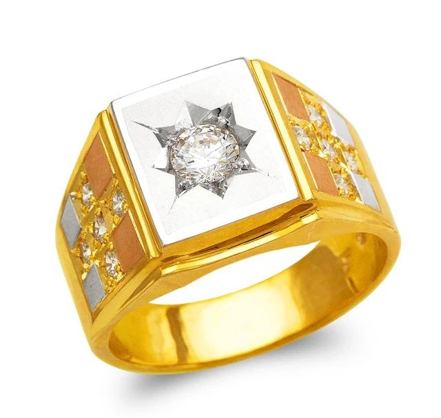 NEW 14K TRICOLOR GOLD MEN'S FANCY RING: NEW 14K TRICOLOR GOLD MEN'S FANCY RING MEN'S FANCY RING NEW 14K TRICOLOR GOLD SIZE Apx: 13mm Apx. WEIGHT: 7.7g