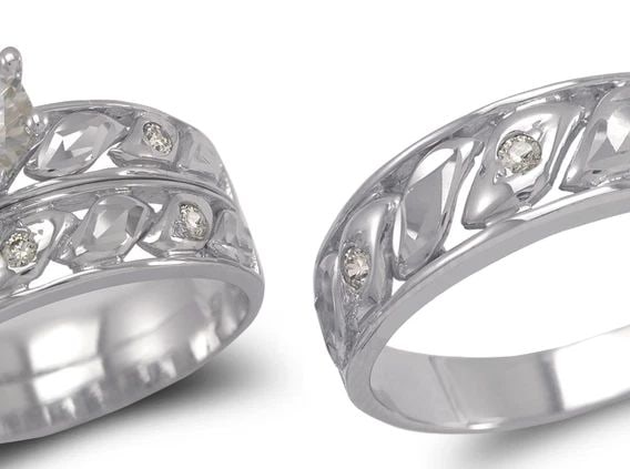 NEW 14K WHITE GOLD WHITE WEDDING TRIO RING SET (1 of 2)