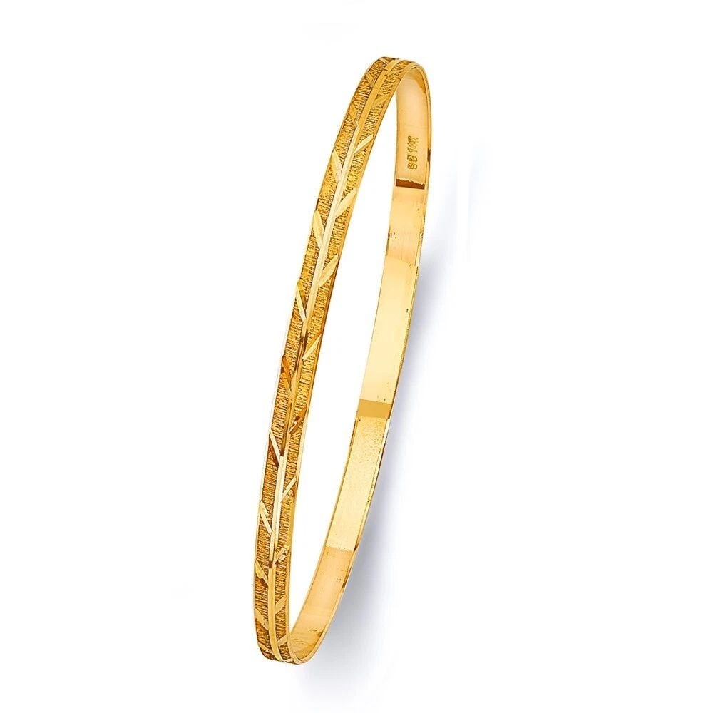 NEW 14K YELLOW GOLD 3.5MM SOLID BANGLE: NEW 14K YELLOW GOLD 3.5MM SOLID BANGLE 3.5MM SOLID BANGLE NEW 14K YELLOW GOLD LENGTH - 7in Apx WEIGHT - 5.7g .