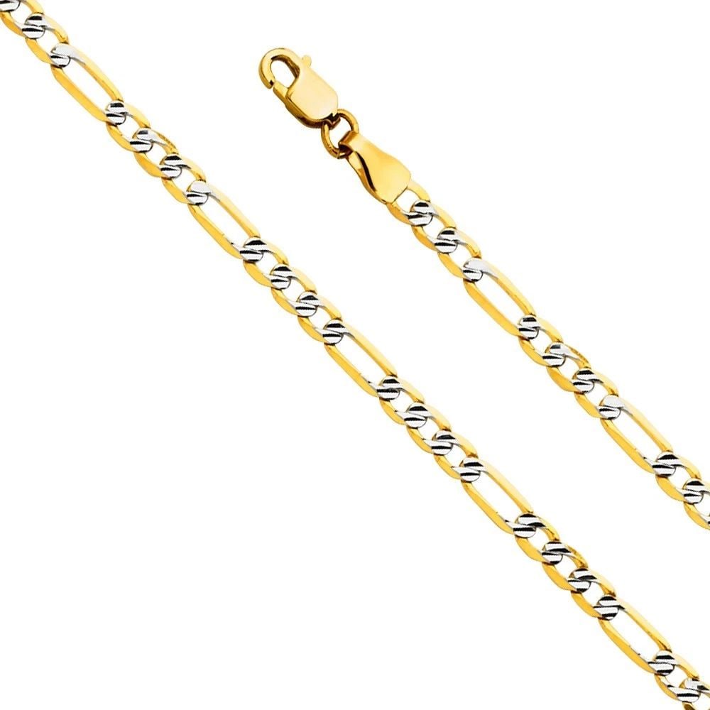 NEW 14K YELLOW GOLD 3.1MM FIGARO 3+1 FANCY WP 080: NEW 14K YELLOW GOLD 3.1MM FIGARO 3+1 FANCY WP 080 FIGARO 3+1 FANCY WP 080 NEW 14K YELLOW GOLD WIDTH: 3.1mm AVERAGE Apx WEIGHT: 5.9g