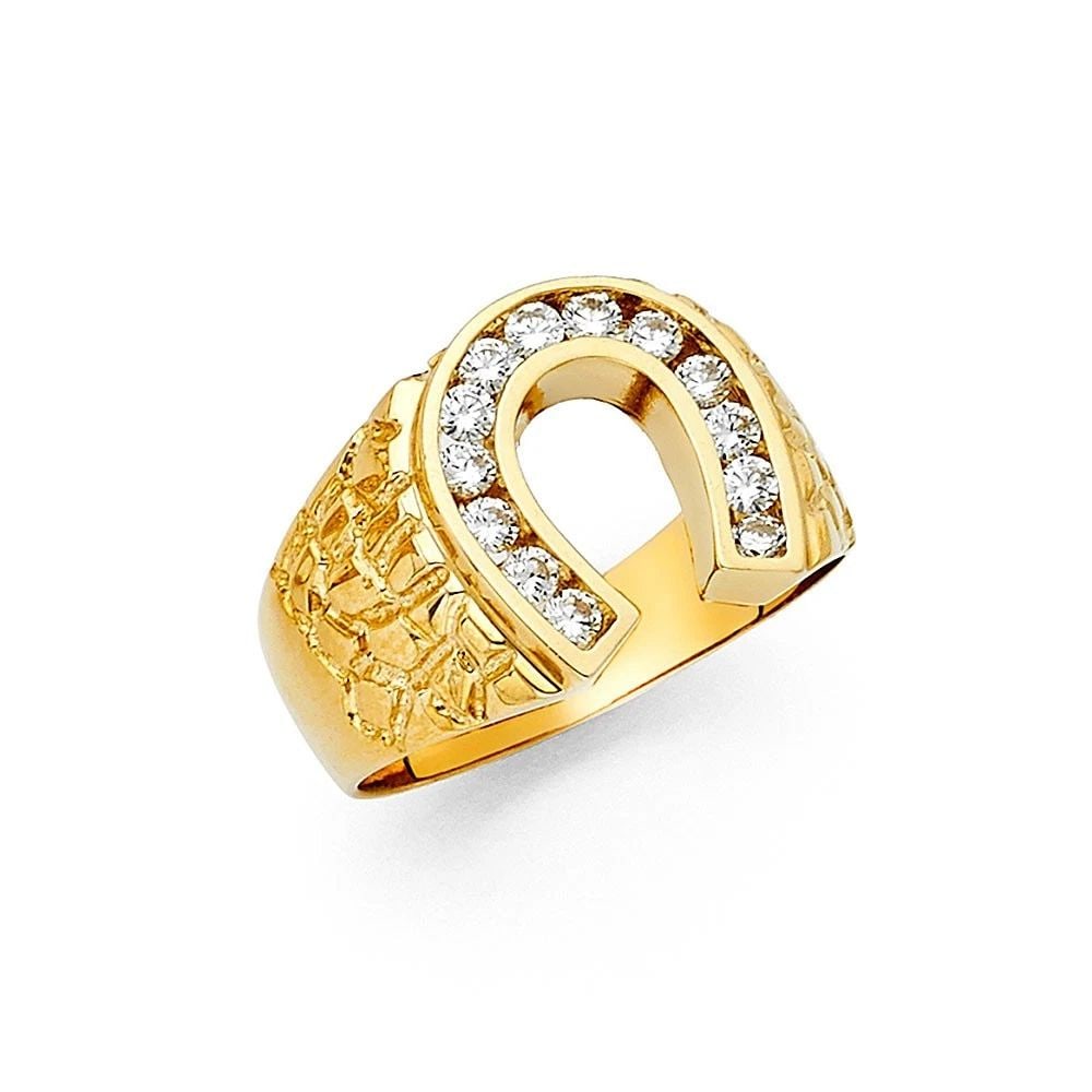 NEW 14K YELLOW GOLD LUCKY HORSE SHOE MEN'S RING - SIZE 10 (1 of 2)