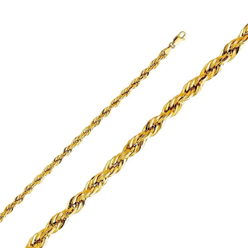 NEW 14K YELLOW GOLD 4MM EXTRA LIGHT HOLLOW DC ROPE CHAIN: 14K YELLOW GOLD 4MM EXTRA LIGHT HOLLOW DC ROPE CHAIN 4MM EXTRA LIGHT HOLLOW DC ROPE CHAIN NEW 14K YELLOW GOLD WIDTH: 4mm AVERAGE Apx WEIGHT: 5.5g