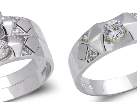 NEW 14K WHITE GOLD WHITE WEDDING TRIO RING SET (1 of 2)