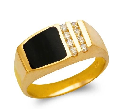 NEW 14K YELLOW GOLD MEN'S FULL CUT ONYX RING: NEW 14K YELLOW GOLD MEN'S FULL CUT ONYX RING MEN'S FULL CUT ONYX RING NEW 14K YELLOW GOLD SIZE Apx: 10mm Apx WEIGHT: 7.5g