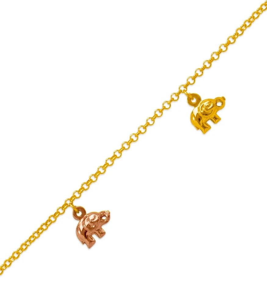 NEW 14K TRI COLOR GOLD ELEPHANT CHARM ANKLET: NEW 14K TRI COLOR GOLD CHARM ANKLET 14K Tri color Gold Approx. 2.2mm Link Approx. 10mm Charm 10" Long High Polished/Diamond Cut Lobster Lock Weight: 5.1 Grams