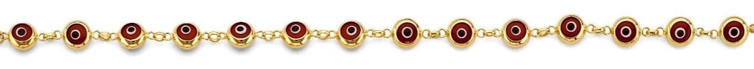 NEW 14K YELLOW GOLD RED EVIL EYE BRACELET: NEW 14K YELLOW GOLD RED EVIL EYE BRACELET RED EVIL EYE BRACELET NEW 14K YELLOW GOLD LENGTH - 7.5in Apx WEIGHT - 7.4g