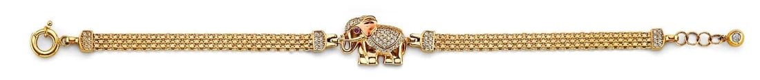 NEW 14K TRI COLOR GOLD ELEPHANT BRACELET: NEW 14K TRI COLOR GOLD ELEPHANT BRACELET ELEPHANT BRACELET NEW 14K TRI COLOR GOLD C Z LENGTH - 7+1in Apx WEIGHT - 7.4g