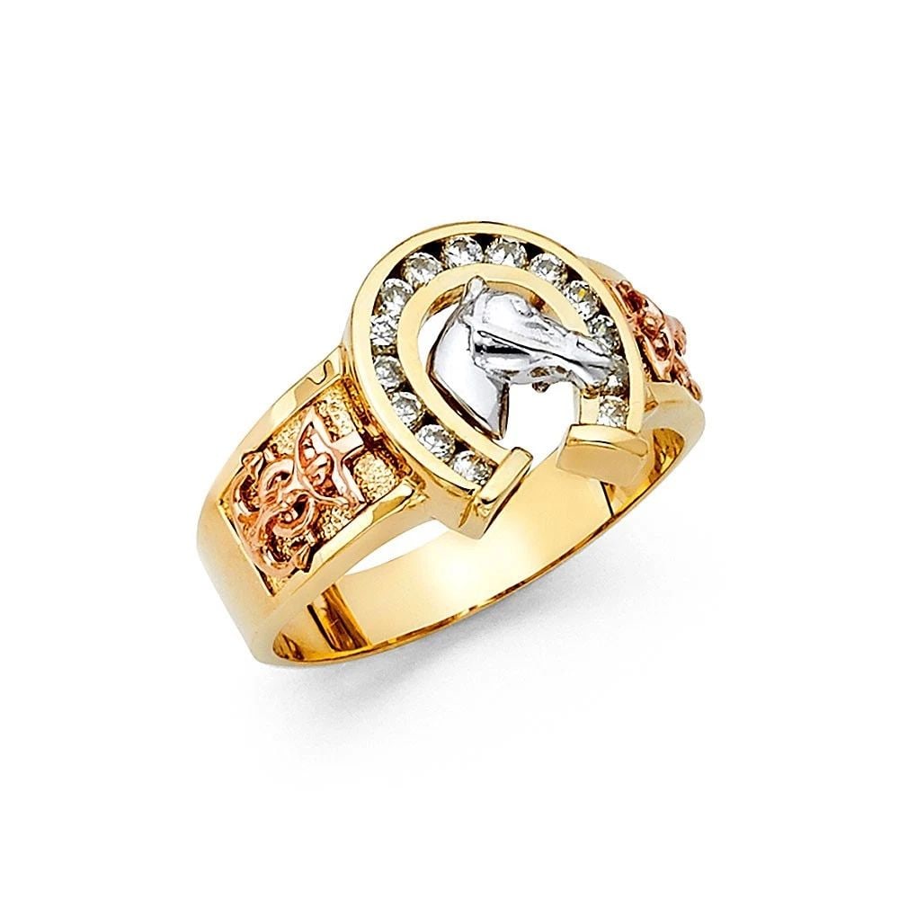 NEW 14K TRI COLOR GOLD LUCKY HORSE SHOE MEN'S RING - SIZE 10: NEW 14K TRI COLOR GOLD LUCKY HORSE SHOE MEN'S RING LUCKY HORSE SHOE MEN'S RING NEW 14K TRI COLOR GOLD WIDTH : 15 mm WEIGHT : 7.4g