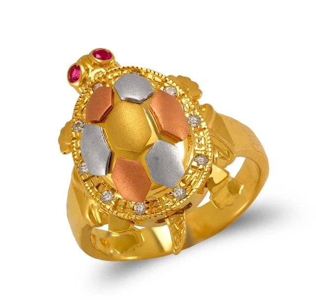 NEW 14K TRICOLOR GOLD 22MM FANCY TURTLE RING (1 of 2)