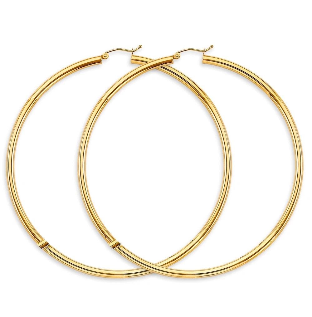 NEW 14K YELLOW GOLD 3MM BIG ROUND TUBE POLISH HOOP EARRINGS (1 of 2)
