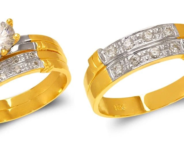 NEW 14K TWO TONE GOLD TWO TONE WEDDING TRIO RING SET (1 of 2)