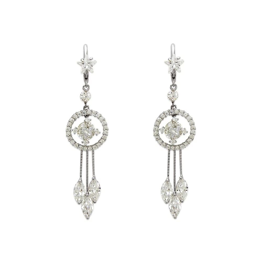 NEW 14K WHITE GOLD FANCY DANGLING EARRINGS: NEW 14K WHITE GOLD FANCY DANGLING EARRINGS FANCY DANGLING EARRINGS NEW 14K WHITE GOLD Width: Approx. 14x60mm Apx WEIGHT: 7.3g
