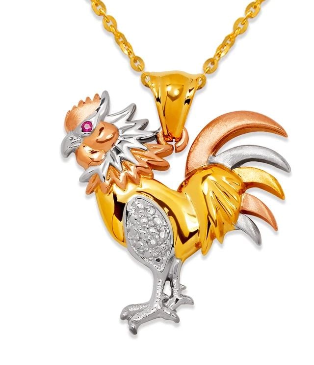 NEW 14K TRICOLOR GOLD FANCY ROOSTER PENDANT (1 of 2)