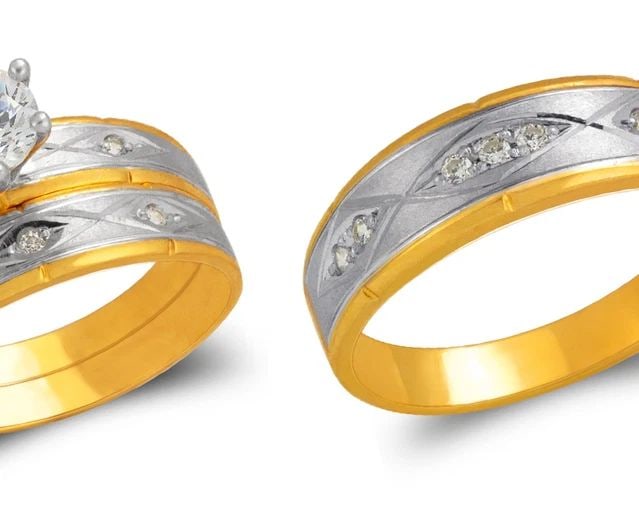 NEW 14K TWO TONE GOLD TWO TONE WEDDING TRIO RING SET (1 of 2)