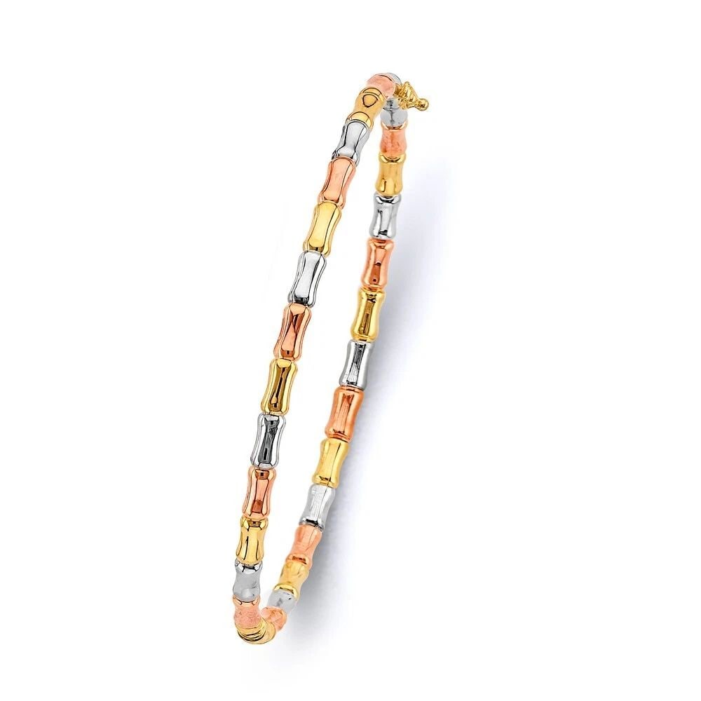 NEW 14K TRI COLOR GOLD HOLLOW BAMBOO OVAL BANGLE: NEW 14K TRI COLOR GOLD HOLLOW BAMBOO OVAL BANGLE HOLLOW BAMBOO OVAL BANGLE NEW 14K TRI COLOR GOLD LENGTH - 7in Apx WEIGHT - 5.2g .