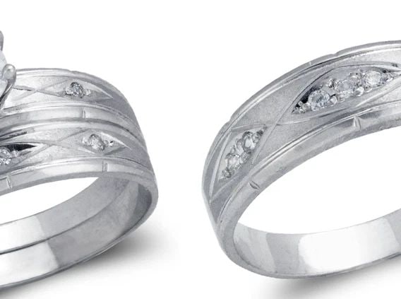 NEW 14K WHITE GOLD WHITE WEDDING TRIO RING SET (1 of 2)