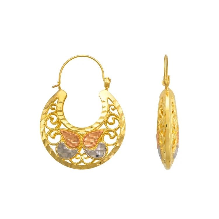 NEW 14K TRICOLOR GOLD BASKET EARRINGS: NEW 14K TRICOLOR GOLD BASKET EARRINGS BASKET EARRINGS NEW 14K TRICOLOR GOLD Width: Approx. 28x38mm Apx WEIGHT: 7g