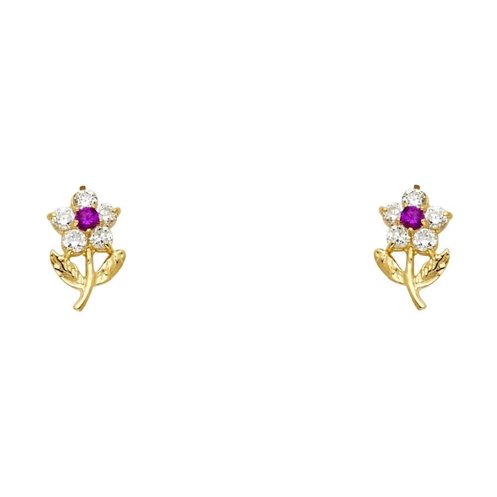 NEW 14K YELLOW GOLD FLOWER RED BRANCH STUD EARRINGS (1 of 2)