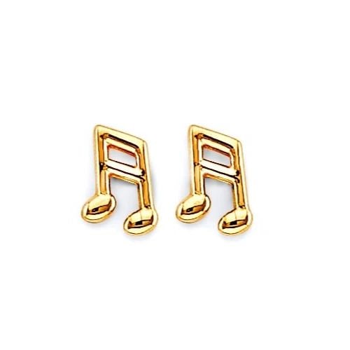 NEW 14K TWO TONE GOLD MUSIC NOTE PUSH BACK EARRINGS (1 of 2)