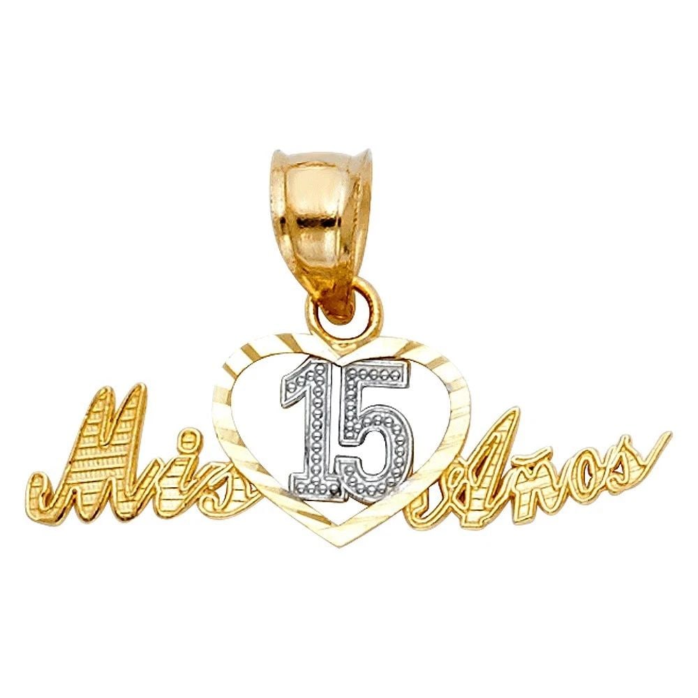 NEW 14K TWO TONE GOLD 15 YEARS PENDANT (PT377): NEW 14K TWO TONE GOLD 15 YEARS PENDANT (PT377) 15 YEARS PENDANT (PT377) NEW 14K TWO TONE GOLD Height : 11 mm Width : 25 mm Apx. WEIGHT : 0.9g