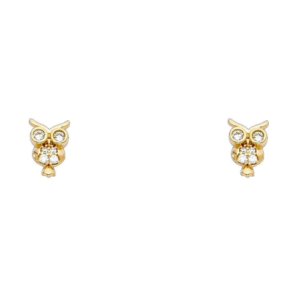 NEW 14K YELLOW GOLD OWL STUD EARRINGS WITH SCREW BACK (1 of 2)