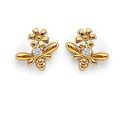 NEW 14K YELLOW GOLD BEE STUD EARRINGS WITH SCREW BACK: NEW 14K YELLOW GOLD BEE STUD EARRINGS WITH SCREW BACK BEE STUD EARRINGS WITH SCREW BACK NEW 14K YELLOW GOLD